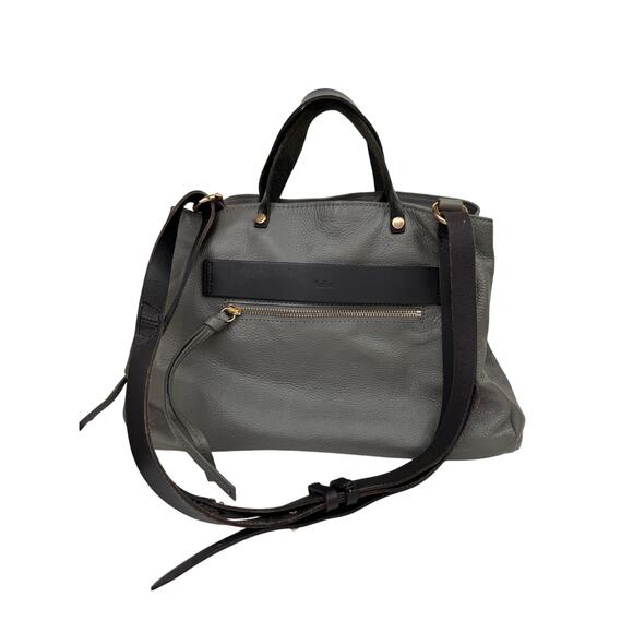 KOOBA Grey Ridgefield Leather Adjustable Strap Top Handle Crossbody Satchel Bag - Picture 1 of 8